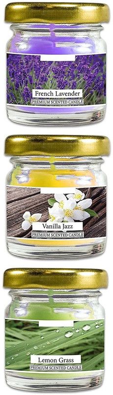 Twixxle XI™-969-NY-French Lavender,Vanilla Jazz,Lemon Grass Scented Glass Jar Candle Candle  (Multicolor, Pack of 3)