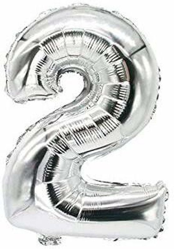 houseparty Solid 2 Number Shape foil Balloon Silver for 2nd Birthday/Anniversary Party Decor Letter Balloon  (Silver, Pack of 1)