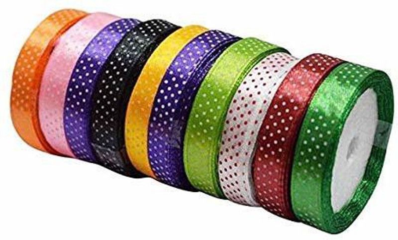 PANKSHRI ENTERPRISE Dotted Satin 1/2 Inch Multi Coloured - Set of 10 Pcs-87654 Multicolor Satin Ribbon  (Pack of 10)