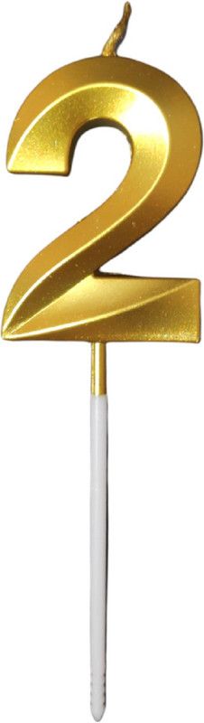 Party Decorz Number 2 Metallic Gold Candle / Two Number Candle For Cake Decoration Candle  (Gold, Pack of 1)