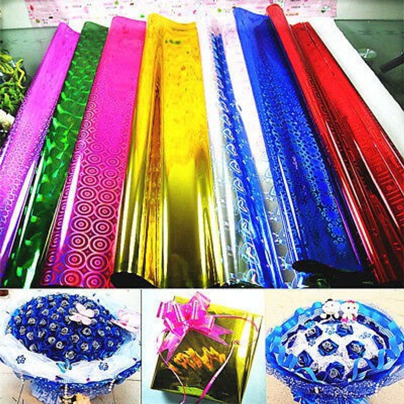 QWEEZER 100 Sheets Wrapper For Gift Wrapping Multicolor Plastic Shiny Metallic Colour Multi-Pattern Sheets (50x70cm) Plastic Gift Wrapper  (Multicolor)