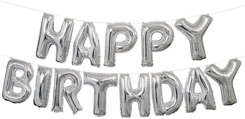 AMFIN Solid (16 Inch) Happy Birthday Letter Foil Balloon Birthday Party Supplies Balloon  (Silver, Pack of 1)