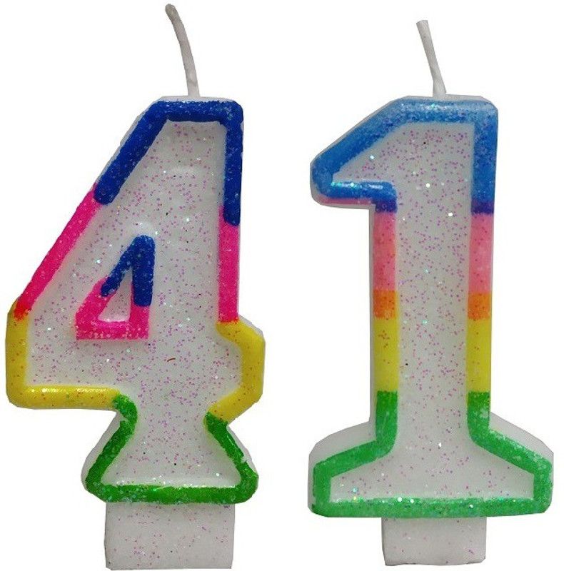 Stylewell Two Digit ( Number 41 ) Rainbow Border Glitter Candle for Birthday Candle  (Multicolor, Pack of 2)