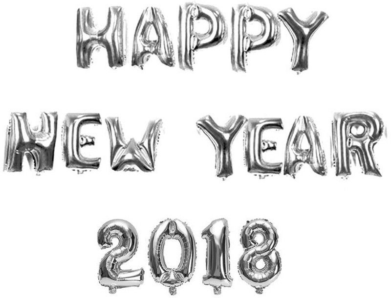 JAMBOREE Solid HAPPY NEW YEAR 2018 16" Balloon  (Silver, Pack of 12)