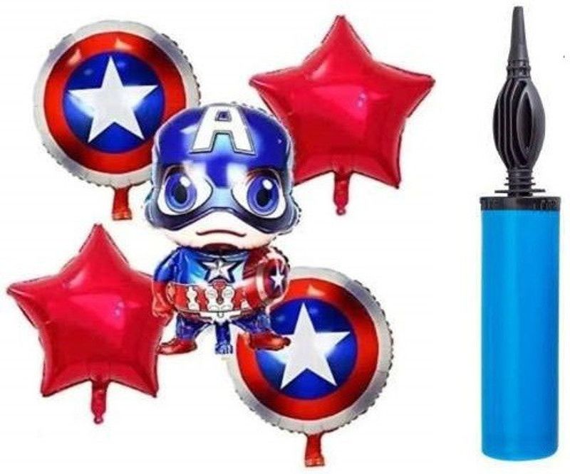 Neevaza Printed C-AMERICA WITH PUMP Balloon  (Red, Blue, Pack of 6)