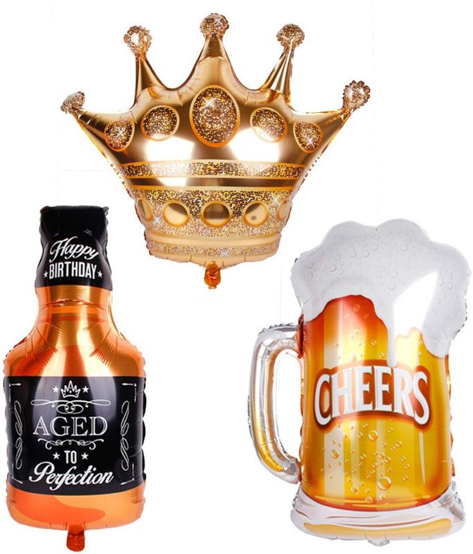Bash N Splash Printed Mens Happy Birthday King Crown age to perfection Party Foil Balloon (pack of 3) Balloon  (Multicolor, Pack of 3)