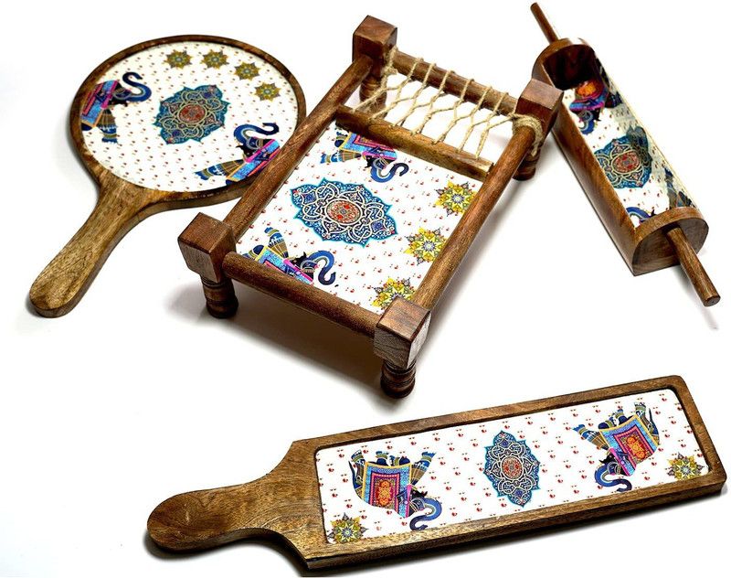 LADECOR Serving Platters Trays Set Decorative Ethnic Luxury Set of 4 (E) Tray  (Pack of 4, Microwave Safe)