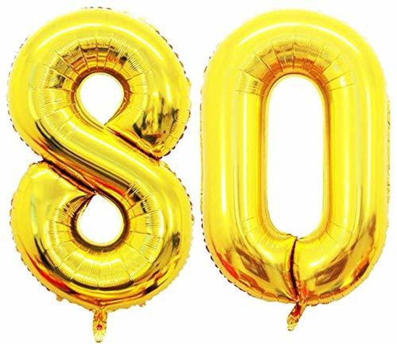 AADITTRAL Solid 80 Number Foil Balloon #80 Letter Balloon  (Gold, Pack of 1)