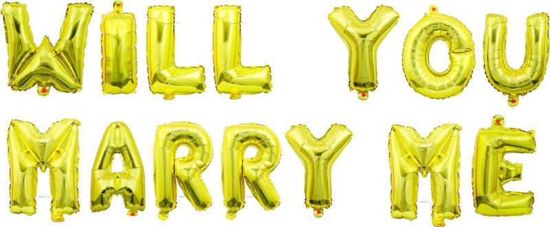 Almoda Creations Solid Gold "Will You Marry Me" 16 inch Foil Balloon Letter Balloon  (Gold, Pack of 14)