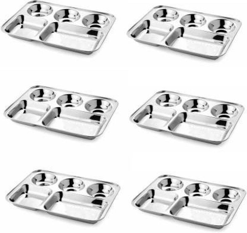 mannu Stainless steel bhojan thali / compartment plate 32cm Sectioned Plate (6 Sectioned Plate) Sectioned Plate  (Pack of 6)