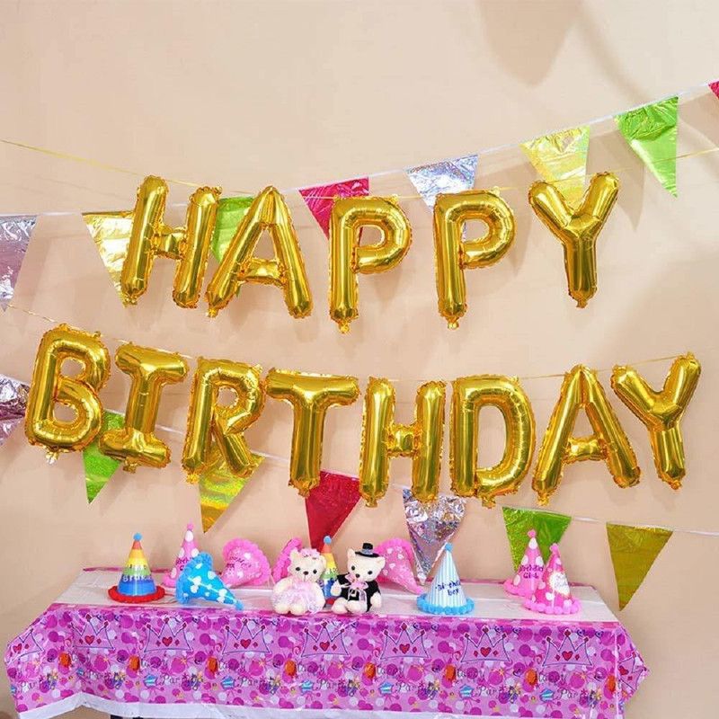 Jayaansh Traders Solid Happy Birthday Decoration Foil Balloon For Birthday Party- Golden Letter Balloon  (Gold, Pack of 13)
