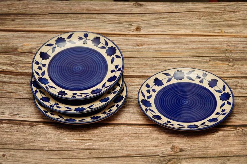 Birdie Microwave Safe 7 Inch Blue Floral Quarter Plate  (Pack of 4, Microwave Safe)