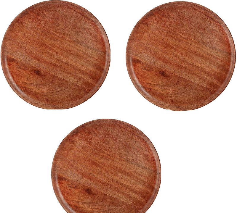 INDIAN WOOD ARTS Wooden Serving Wooden Plate // Wooden Thali for Dinner and Tealight Gifts Item SET OF 3 Paraat  (Pack of 3)