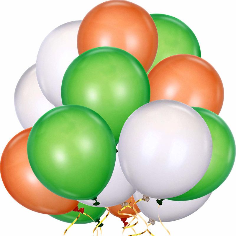 FC Solid Tricolor 75 pcs Orange White Green Large Size Latex Balloon  (Green, Orange, White, Pack of 75)