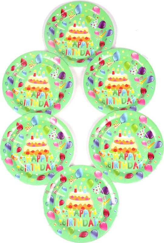 FUNCART Frolic Birthday Theme 7 Inch Quarter Plate  (Pack of 6)