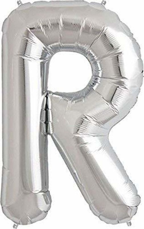 FL SJY Solid silverR Letter Balloon  (Silver, Pack of 1)