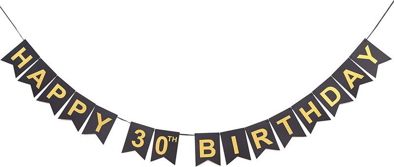 Festiko Happy Birthday Banner for 30th - Happy Birthday Black Glitter Banner, Thirty Yea Banner  (10 ft, Pack of 1)