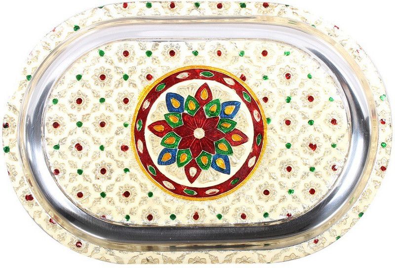 Apkamart Handcrafted Minakari Serving Tray - 12 Inch - Utility Article and Gift Tray