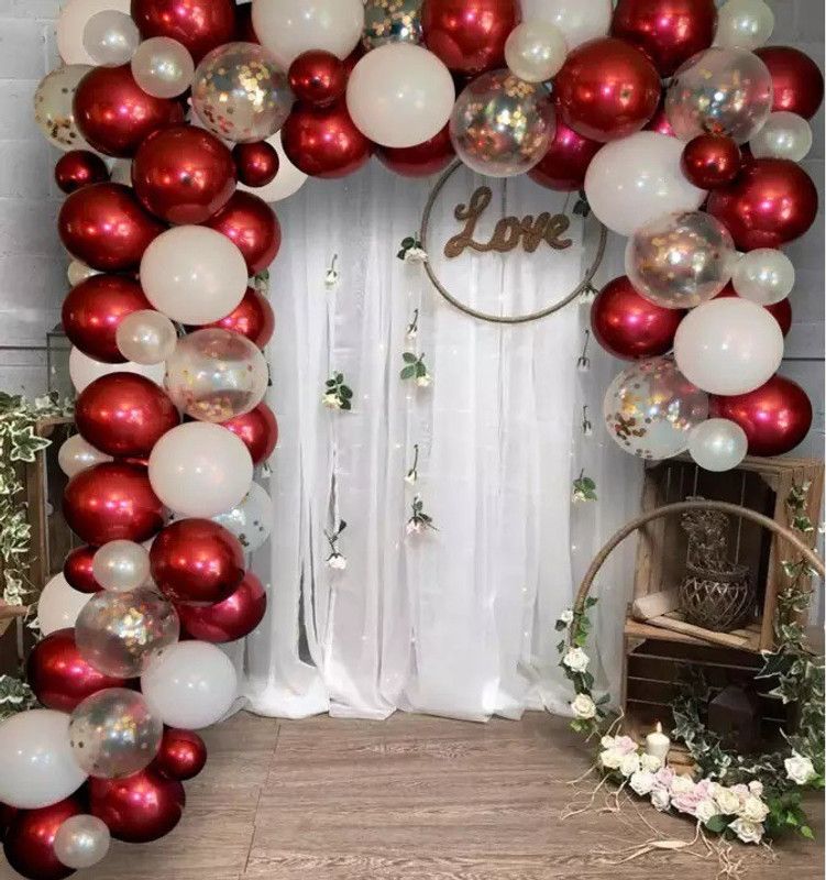 Bash N Splash Printed White & Red Chrome Balloon with gold confetti Garland Party Decoration Pack With confetti & Chrome balloon with pump (Pack of 78) Balloon  (Red, White, Gold, Pack of 78)
