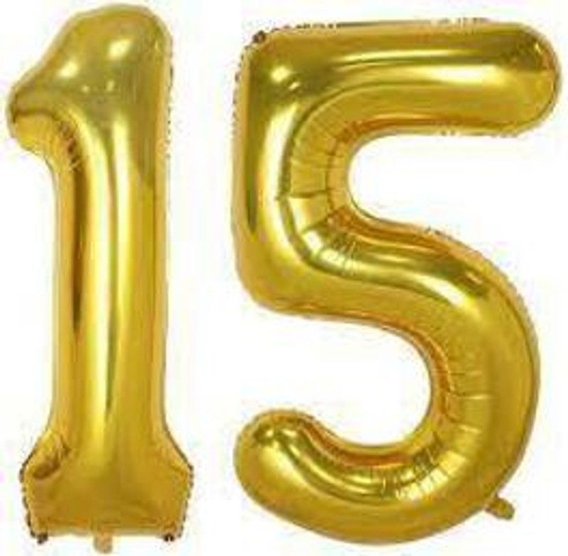 Loja collection Solid 15 Number Foil Balloon for Party decoration Balloon  (Gold, Pack of 2)