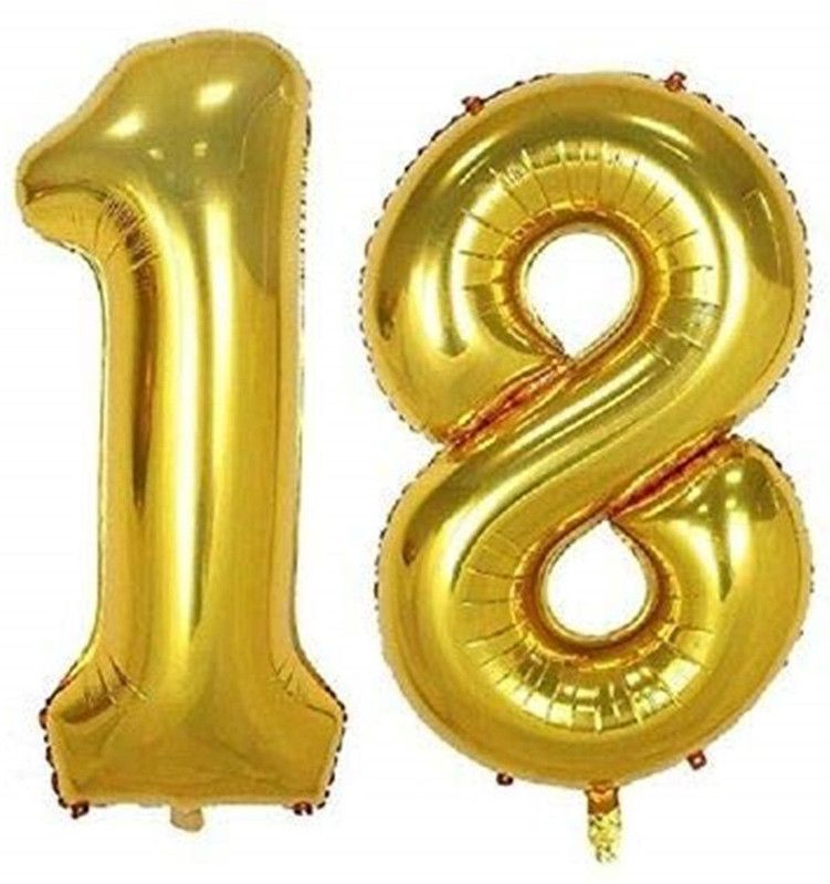 Kashish Trends Solid 18 Number Foil Balloon #108 Balloon  (Gold, Pack of 2)