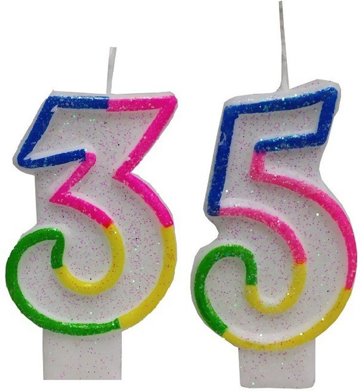 Stylewell Two Digit ( Number 35 ) Rainbow Border Glitter Candle for Birthday Candle  (Multicolor, Pack of 2)