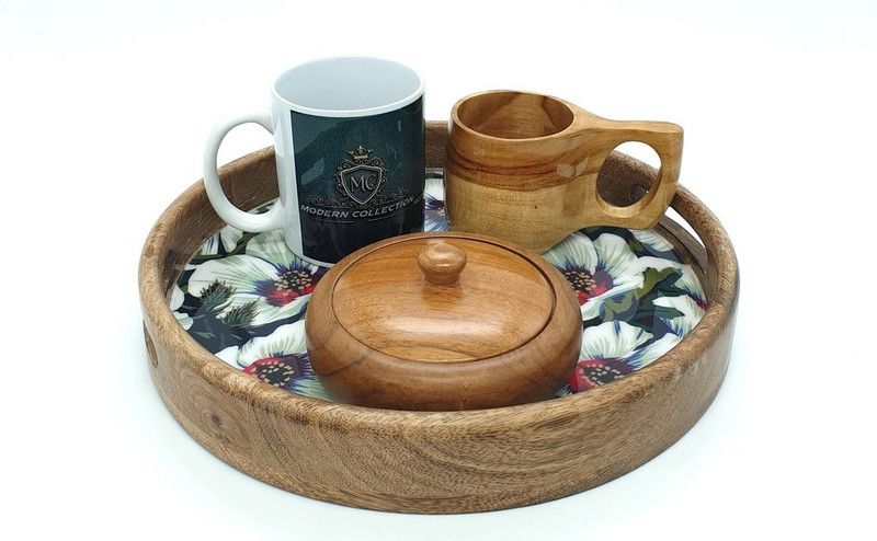 MODERNCOLLECTION Premium Round Natural Mango Wood Handcrafted Serving Tray in Large Size Tray
