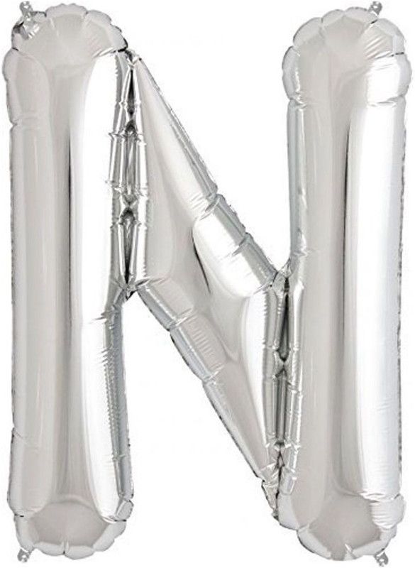 FUNCART Solid 30'' Foil Balloon Letter "N" of Alphabets - Silver Balloon  (Silver, Pack of 1)