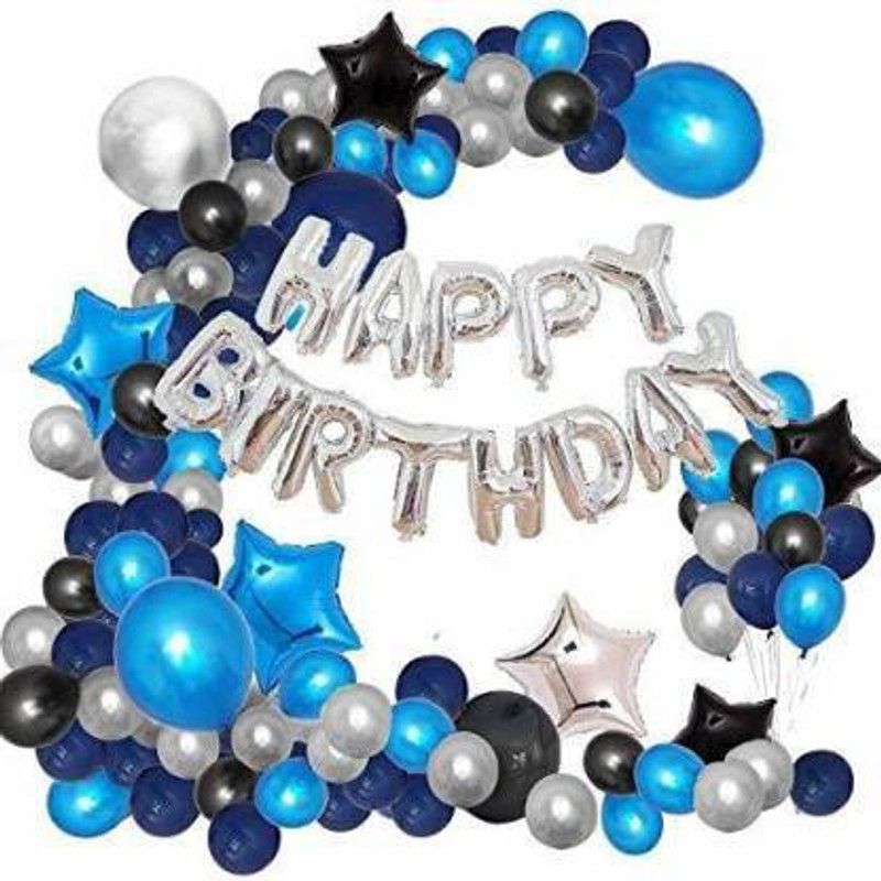 GREENWORLDDECOR Solid TMP162 Balloon  (Silver, Black, Blue, Pack of 57)