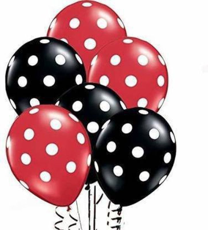 Raze Printed Printed RED & Black Polka Dots Balloons 12inch for Birthday Decoration Party Balloon (Red, Black, Pack of 50) Balloon  (Black, Red, Pack of 50)