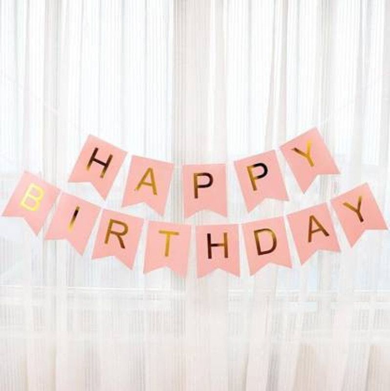 Starrenterprisess Happy Birthday Pink Banner Banner  (8 ft, Pack of 13)