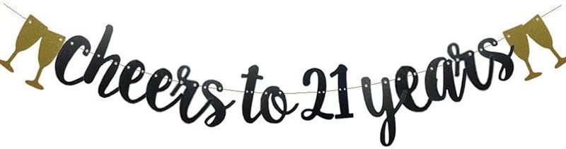 Festiko Cheers To 21 Years Banner Black Paper Glitter Party Decorations For 21ST Wedding Banner  (10 ft, Pack of 1)