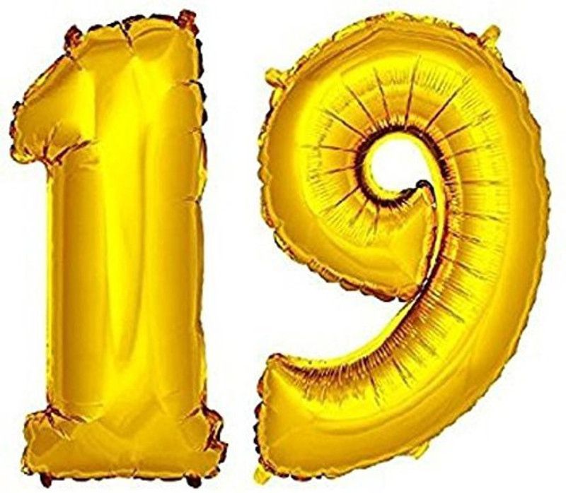 Giftzadda Solid 19 Number Foil Balloon Gold (18inch) , 19th Birthday/ Anniversary Foil Balloon, Kids Party Decor , Theme Birthday Party , Foil Balloons , Birthday Balloons - Golden Balloon  (Gold, Pack of 2)
