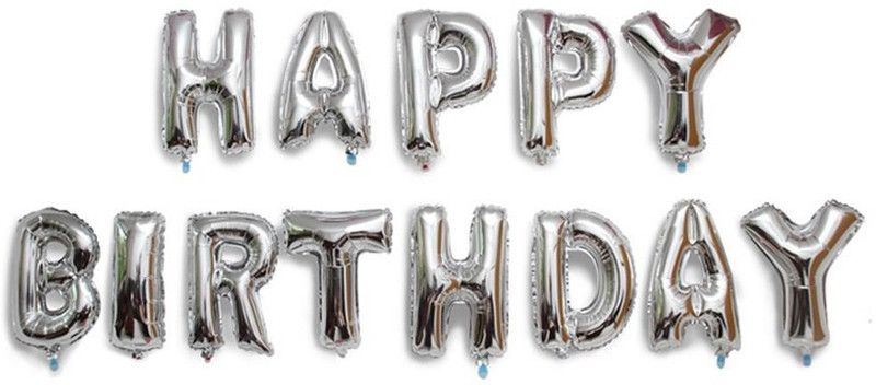 BashNSplash Solid HAPPY BIRTHDAY FOIL BALLOON BIRTHDAY PARTY DECORATION SILVER (PACK OF 1) Letter Balloon  (Silver, Pack of 1)