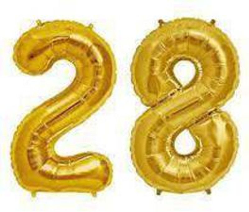 Loja collection Solid 28 year celebration party decoration foil Balloon  (Gold, Pack of 2)