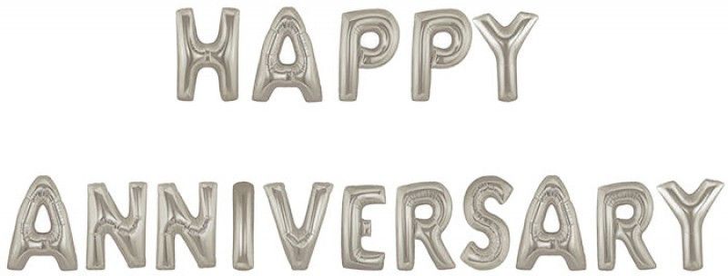 BashNSplash Solid HAPPY ANNIVERSARY FOIL BALLOON PARTY DECORATION SILVER (PACK OF 1) Letter Balloon  (Silver, Pack of 1)