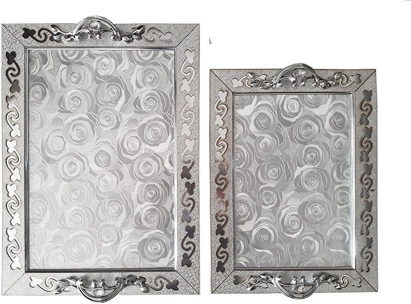 Maison & Cuisine Serving Tray Set of 2 for Dining Tableware, Table Decor, Kitchen Serveware Dining Accessory, Breakfast Coffee Table Tray, Butler Serving Tray – (Set of 2 - Large, Medium) (SILVER) Tray  (Pack of 2)