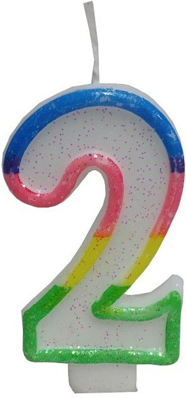 Stylewell Multicolor Single Digit ( 2 ) Rainbow Border Glitter Candle for Birthday Cake Candle  (Multicolor, Pack of 1)