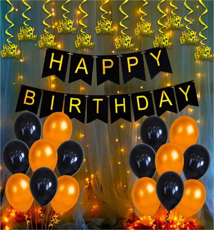 Bloomsevent Solid Combo of 30 PCS of Metallic Balloon 1 Banner ,1 LED Light & 1 PKT HDB Danglers Balloon  (Multicolor, Pack of 44)