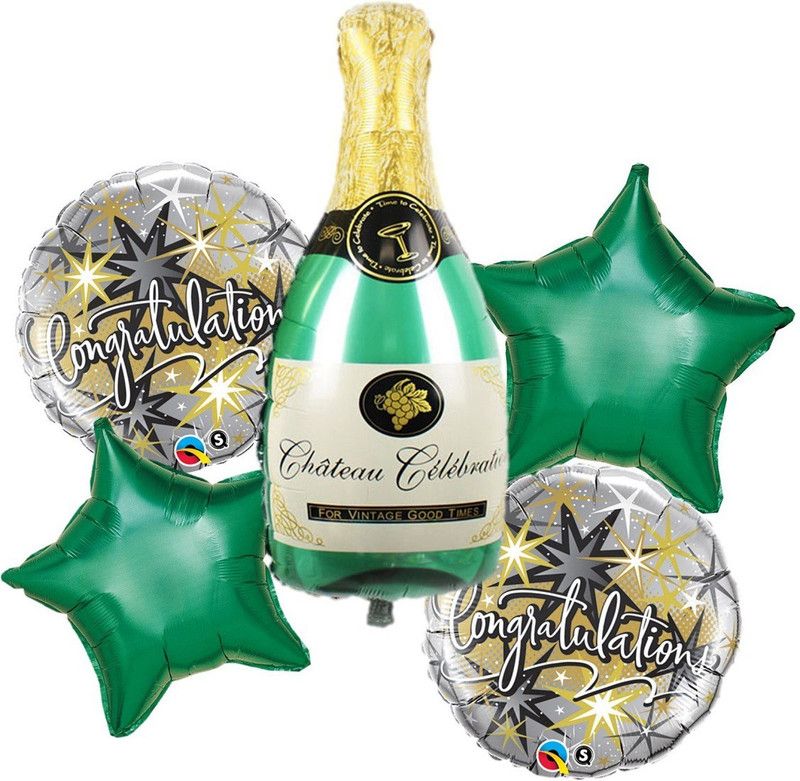 Stylewell Printed Set of 5 Pcs Multicolor Champagne Bottle for Birthday Parties 3D Foil Balloon  (Multicolor, Pack of 5)