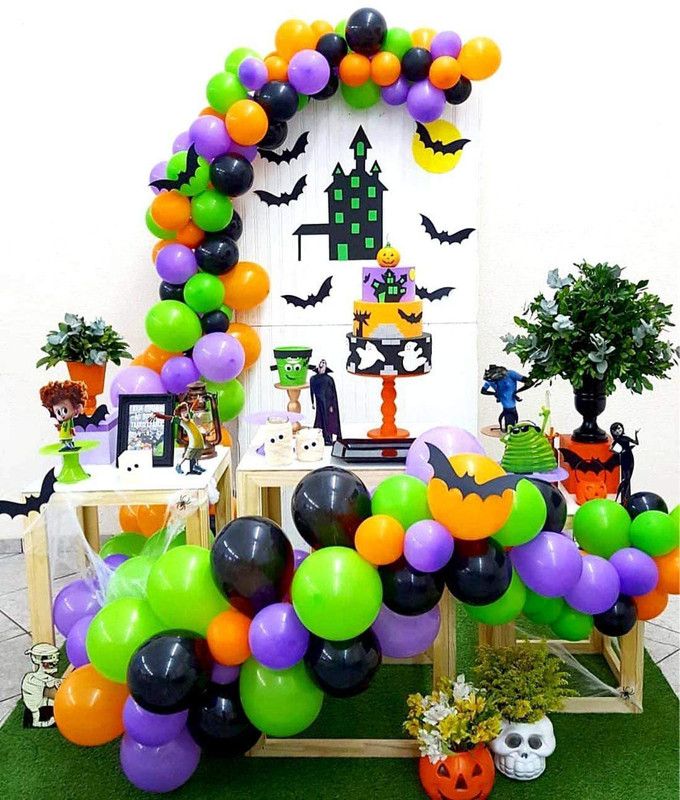 R G ACCESORIES Solid Halloween Theme Balloon garland Arch Strip- Pack Of 62- Party Decoration Balloon  (Multicolor, Pack of 61)