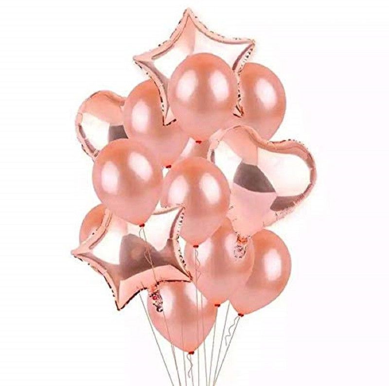 Saikara Collection Solid _77 Rose Gold 50, 2 Star And 1 Heart Balloon  (Gold, Pack of 53)