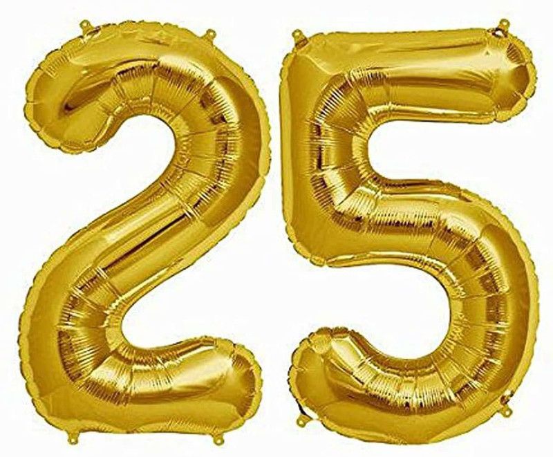 AADITTRAL Solid 25 Number Foil Balloon #025 Letter Balloon  (Gold, Pack of 1)