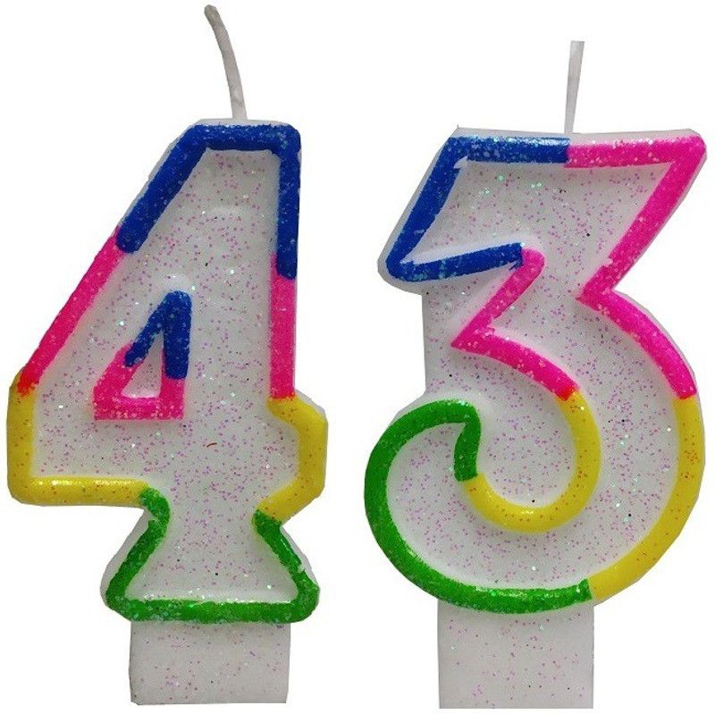 Stylewell Two Digit ( Number 43 ) Rainbow Border Glitter Candle for Birthday Candle  (Multicolor, Pack of 2)