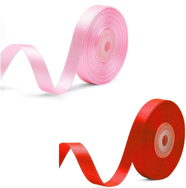 Adhvik Pack of 2 (1.2cm X 18 Mtr) Satin Ribbon for Party Decorations (Pink & Red) Multicolor Satin Ribbon  (Pack of 2)