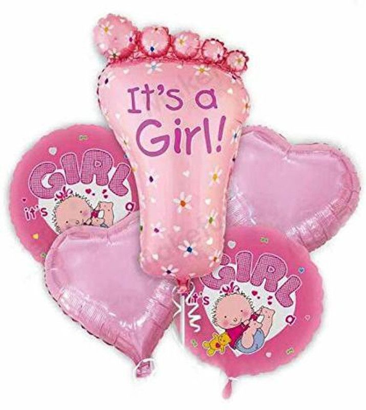 GADGETSWRAP Printed 5 Balloon Set Pink Blue Baby Feet Foil Balloons Happy Birthday Balloon  (Multicolor, Pack of 5)