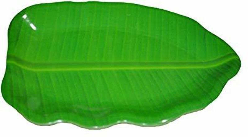 EXCEL IMPEX 11 inch Banana Leaf Shape South Indian Dinner Lunch Serving Platter Plate Tray for All Occasions - 1 Pcs Tray  (Microwave Safe)