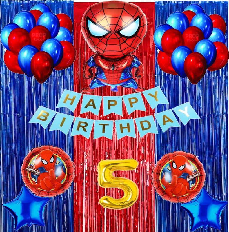 Attache Solid Spiderman Theme Birthday Decoration Items or Kit (5 Happy Birthday) Balloon  (Multicolor, Pack of 39)