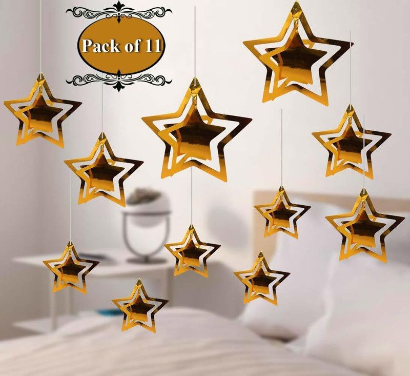 houseparty GOLDEN 3D Star Hanging Metallic Paper Star for Birthday, Anniversary, Baby Shower, Christmas Decoration
