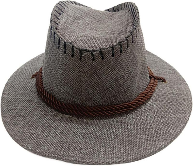 SHIVMEDICOS Cowboy Hat/Casual Self Design Hat for Men & Women  (Grey, Pack of 1)
